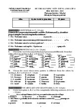 Đề thi Olympic môn Tiếng Anh Lớp 8 - Năm học 2014-2015 - Trường THCS Cự Khê (Có đáp án)